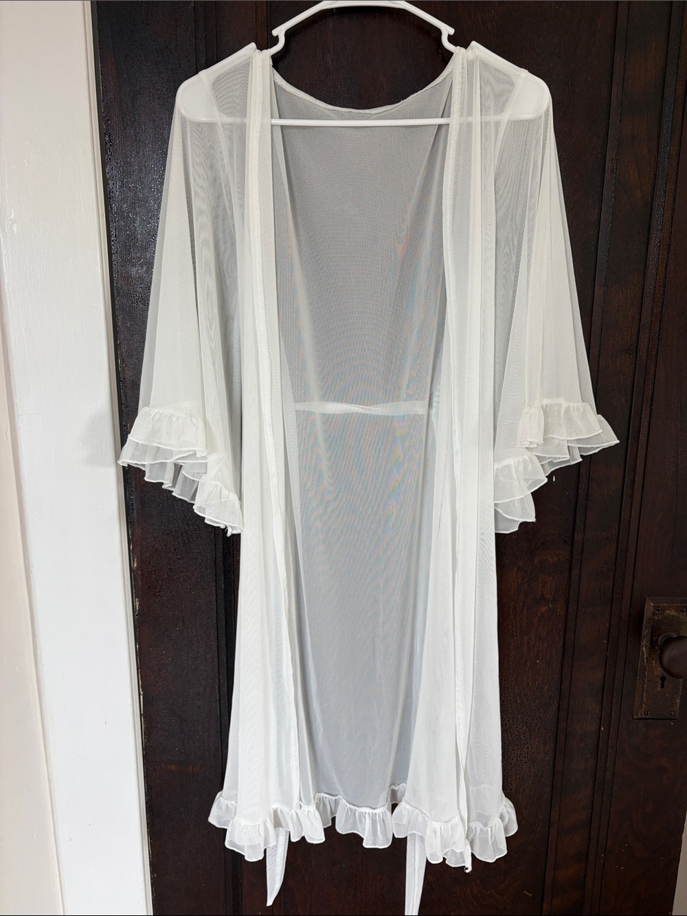 Sheer White Ruffle Trim Robe - Women Intimates & Sleepwear